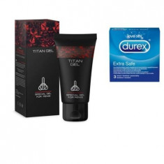 Pachet, Gel Titan pentru barbati, 50 ml+ Prezervative Durex Extra Safe. 3 bucati foto