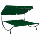 vidaXL Pat șezlong de exterior cu baldachin, verde