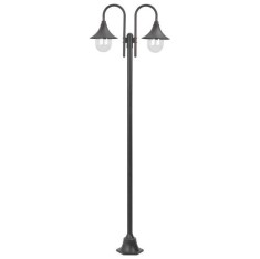 vidaXL Stalp cu lumini de gradina E27 220 cm, aluminiu 2 lampi, bronz foto