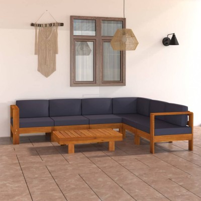 vidaXL Set mobilier grădină perne gri &amp;icirc;nchis, 7 piese, lemn acacia 3057956 foto