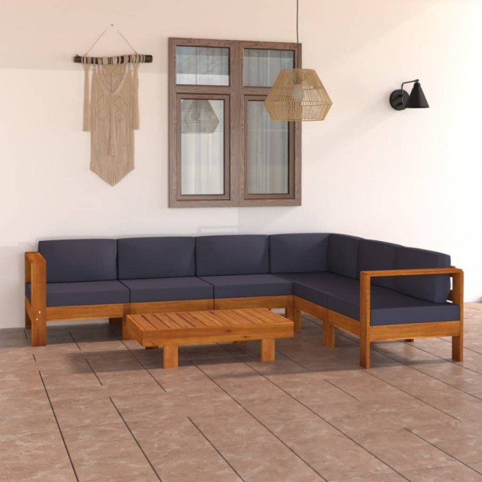 vidaXL Set mobilier grădină perne gri &icirc;nchis, 7 piese, lemn acacia 3057956