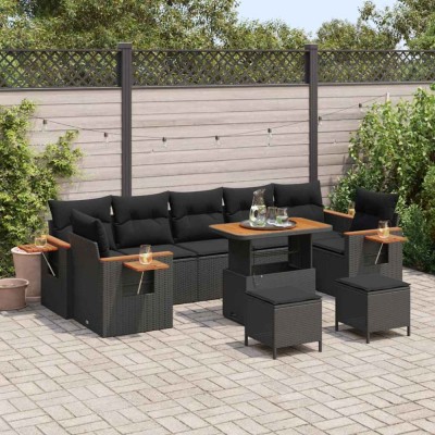 vidaXL Set de canapele pentru grădină 10 pcs Negru 90 x 55 x 71 cm 3363159 foto