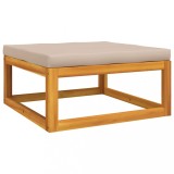 Cumpara ieftin Taburet de gradina cu perna taupe, lemn masiv de acacia