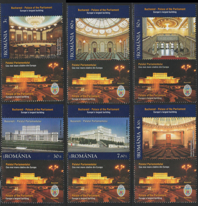 2011 Romania - Palatul Parlamentului LP 1898 d, serie cu vigneta jos MNH