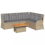 Set mobilier de gradina cu perne, 5 piese, bej, poliratan