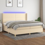 vidaXL Pat cu arcuri, saltea și LED, crem, 200x200 cm, textil 3138986