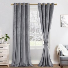 Set doua draperii catifea blackout, gri inchis