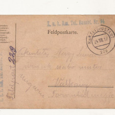 D1 Carte Postala Militara k.u.k. Imperiul Austro-Ungar ,1917, Reg. Torontal