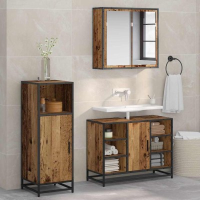 vidaXL Set de mobilier pentru baie 3 pcs Lemn vechi 80 x 33 x 60 cm 3402417 foto