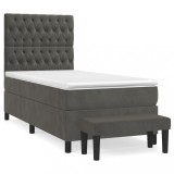 Cumpara ieftin Pat box spring cu saltea, gri inchis, 80x200 cm, catifea
