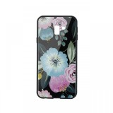 Carcasa Sticla Samsung Galaxy J6 Plus Just Must Glass Diamond Print Flowers Black Background