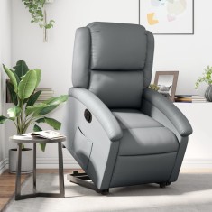 Gossi fotoliu rabatabil electric cu ridicare, gri, piele ecologica