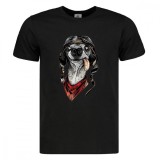 Tricou imprimat negru, Caine rebel, bumbac 100%