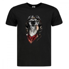 Tricou imprimat negru, Caine rebel, bumbac 100%