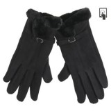 Manusi de iarna pentru femei, negre, cu blana artificiala si varfuri pentru ecrane tactile, CMCLASS