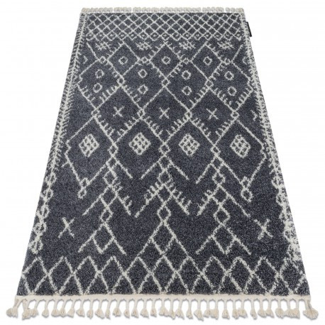 Covor Berber Tanger B5940 gri si alb Franjuri shaggy, 140x190 cm