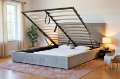 Pat Star 180x200 cm Lada Depozitare Tapitat Catifea Gri G28