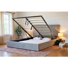 Pat Star 180x200 cm Lada Depozitare Tapitat Catifea Gri (cod:G28-019-grey)