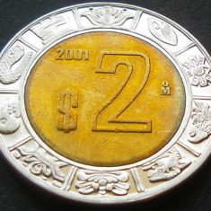 Moneda bimetal 2 NUEVO PESOS - MEXIC, anul 2001 * cod 4093