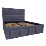 Pat tapitat Premium, 180/200 cm, urban grey 266, cu somiera metalica rabatabila si spatiu de depozitare