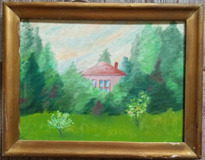 Peisaj cu casa// ulei pe carton, Dan Popescu