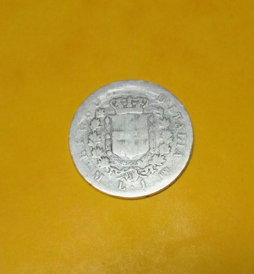 SV * Italia 1 UNA LIRA 1865 * ARGINT .835 * Imparatul Vitorio Emanuele foto