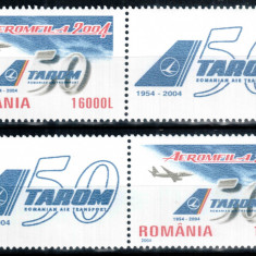 Romania 2004, LP 1646 a, TAROM 50 de ani, cu vinieta stanga - dreapta, MNH! RAR!