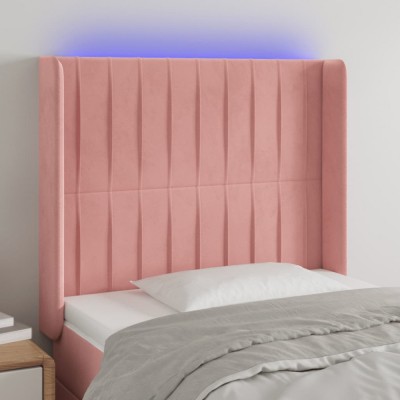 vidaXL Tăblie de pat cu LED, roz, 83x16x118/128 cm, catifea 3124321 foto
