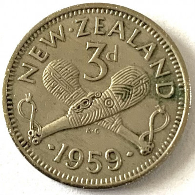 NOUA ZEELANDA 3 PENCE 1959,Elizabeth II.KM#25.2 foto