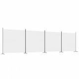 Paravan de cameră cu 4 panouri, alb, 698x180 cm, textil