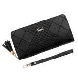 Portofel Dama cu model, Tip Poseta, din piele PU, Capacitate Mare, suport carduri si monede, Negru, Oem
