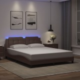 Cumpara ieftin Cadru de pat cu lumini LED, maro, 160x200 cm, piele ecologică