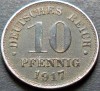 Moneda istorica 10 PFENNIG - IMPERIUL GERMAN, anul 1917 *cod 4397, Europa, Zinc