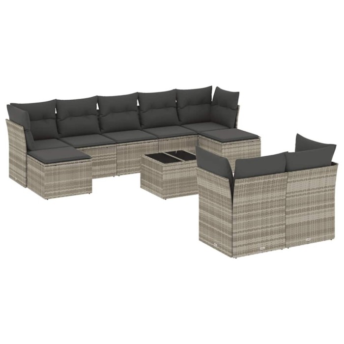 Set canapele de gradina cu perne 10 piese gri deschis poliratan