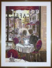 Goblen inramat elegant Cuplu la cafenea, lucrat manual Brent Heighton handmade
