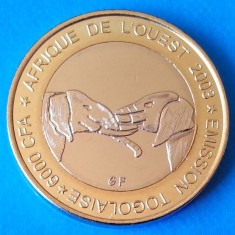 Togo 6000 frank CFA 2003 UNC Elefant Bimetal foto
