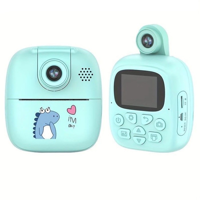 Set camera instantanee pentru copii, flippy, camera 180&Acirc;&deg; selfie, ecran hd 2&#039;&#039;, 24mp, 720p video, 1200 mah, cu functie de printare alb-negru, cablu us