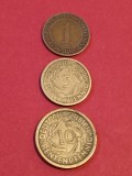 Lot 3 monede Germania: 1 + 5 (tiraj mic) + 10 pfennig 1924 J [poze]. Discount conform descriere[10 - 20 % Vedeti descrierea.].