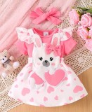 Set sarafan alb cu inimioare si body roz (Marime Disponibila: 12-18 luni