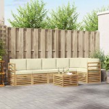 vidaXL Set canapea sectională 7 pcs Alb și crem Lemn Solid de Acacia 3391935