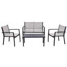 Set din otel cu canapea textilna, 2 fotolii si masuta de cafea - gri