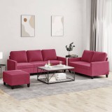 VidaXL Set canapea cu perne, 3 piese, roșu vin, catifea