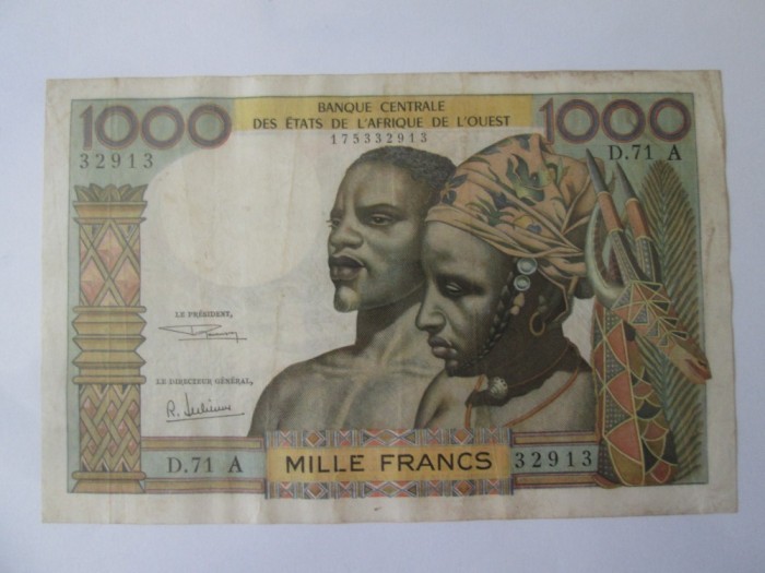 Rara! Coasta de Fildeș 1000 Franci/Francs 1966 in stare buna
