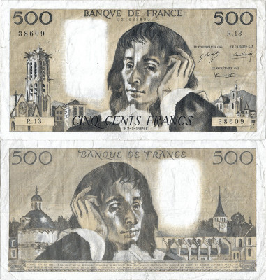 1969 (2 I), 500 francs (P-156a.3) - Franța foto