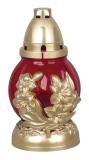 Candela funerara ornamentala din sticla rosie, 20 cm, 18 ore