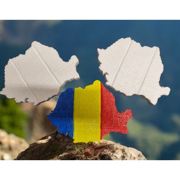 Harta Rom&acirc;niei din polistiren, pentru pictat, 22 cm