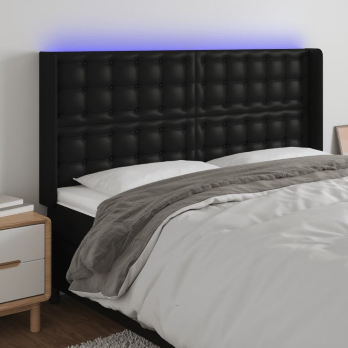 Gossi tablie de pat cu led, negru, 163x16x118/128 cm, piele ecologica