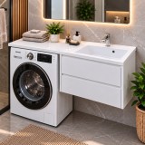 Lavoar HAWIRE Magenta 1200R, Chiuveta Masina de Spalat, Alb Lucios, Compozit Marmura, 1200x500x146 mm, Cuva Dreapta