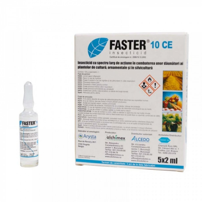 Insecticid FASTER 10 CE - 2 ml, Arysta Lifescience, Contact, Plante de cultura, Plante Ornamentale, Silvicultura