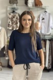 Bluza dama bleumarin cu gat barcuta si maneci scurte